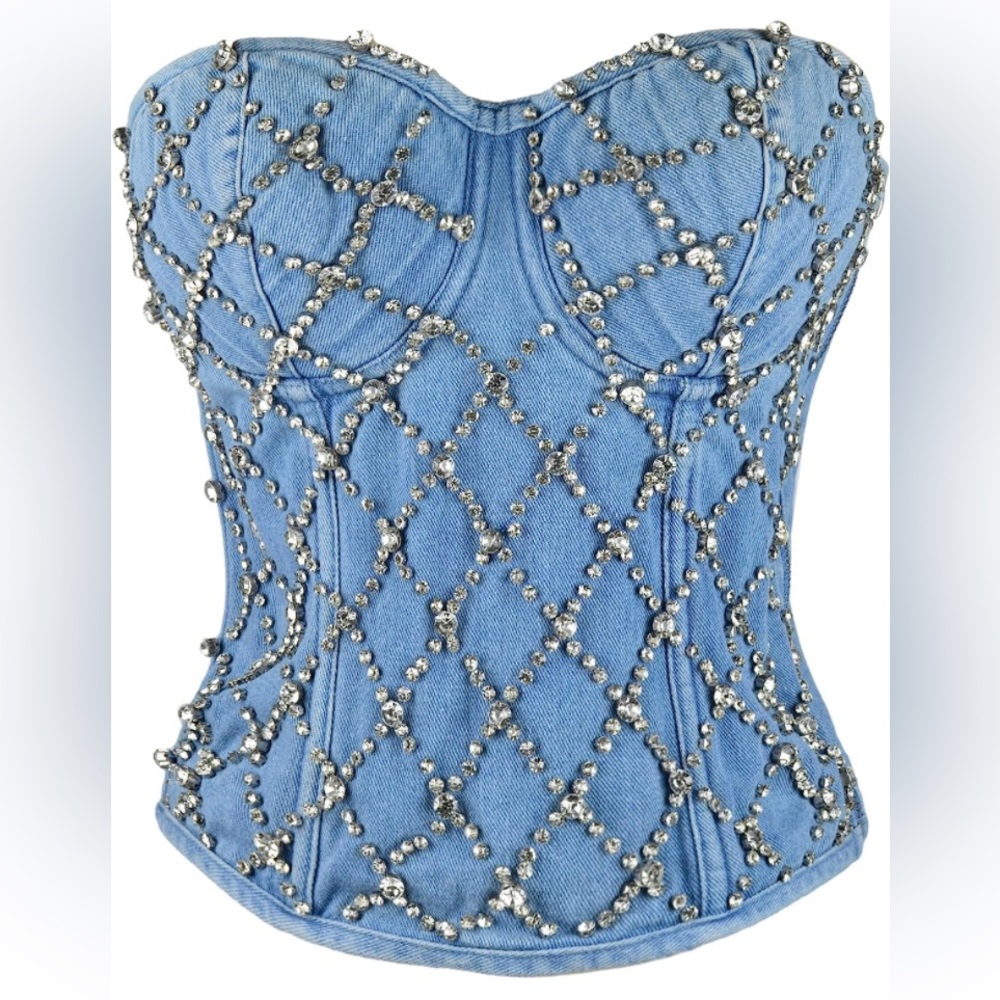 Amazon Women’s Sequin Denim Rhinestone Corset